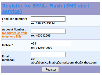 BSNL Flash SMS Registration Portal