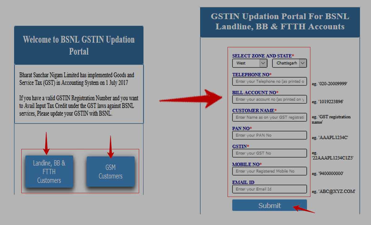 bsnl gstin updation portal