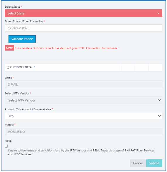 BSNL IP TV Registration Form