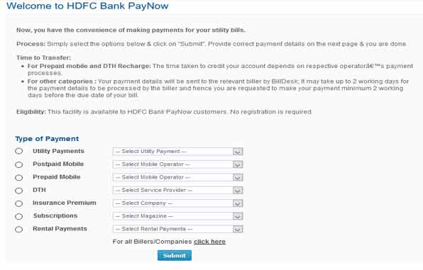 hdfc bank pay now