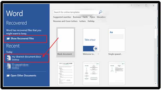 recover word crash document