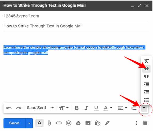 strikethough gmail text for
